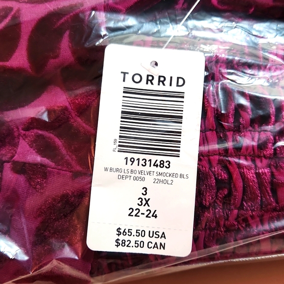 ♥️NWT VINTAGE TORRID TOP - VELVET RUCHED - PUFFY SLEEVE BLOUSE WINE - FLORAL - Picture 8 of 12